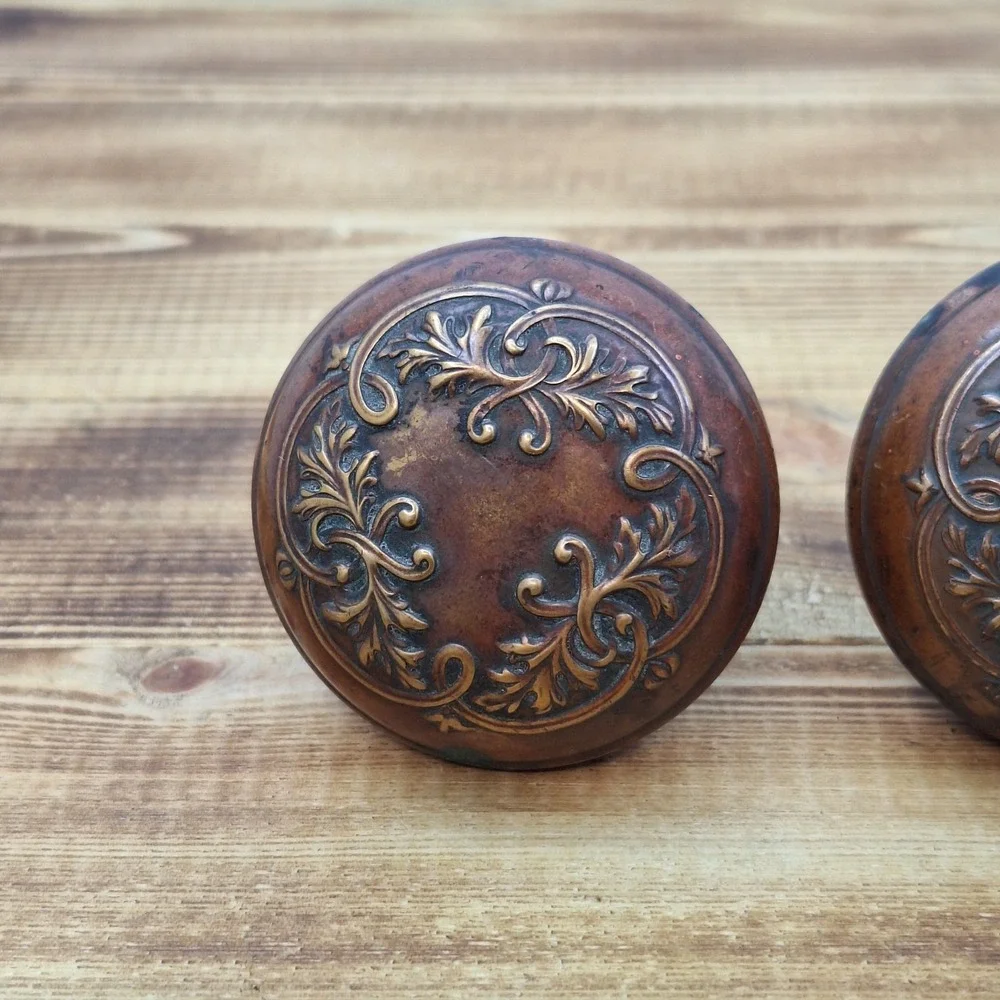 X3‎ Antique Ornate Embossed Door Knob Set Of 3 Metal Vintage Stamped Knobs